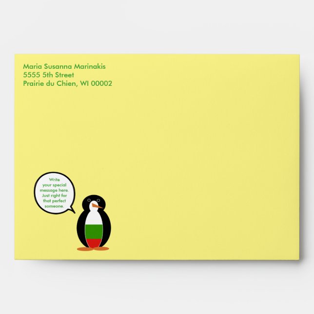 Bulgarian Talking Ms. Penguin Personalized  Envelope (Front)