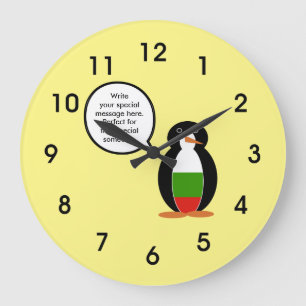 Bulgarian Talking Ms. Penguin Personalized Large Clock