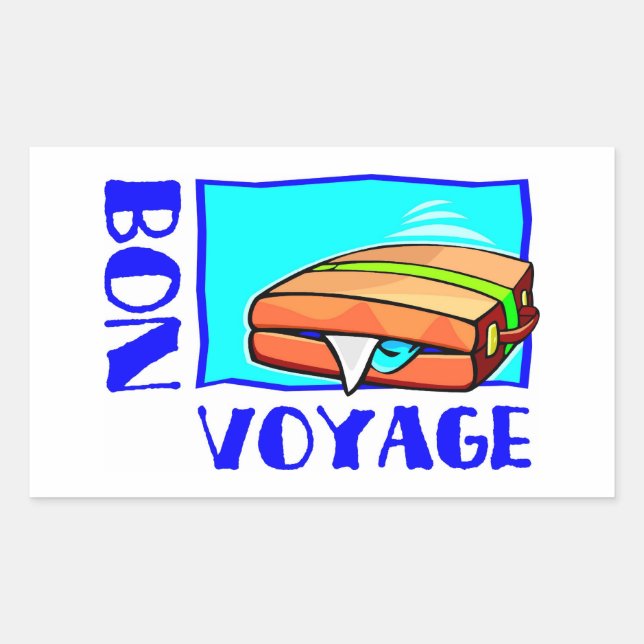 Bulging suitcase full of luggage: “Bon Voyage!” Sticker (Front)