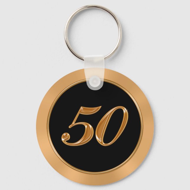 BULK Cheap 50 Anniversary Keychains Gold  Black (Front)