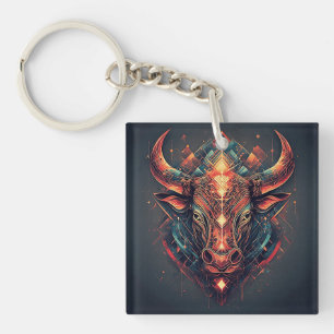 Bull Abstract Geometric Design Keychain