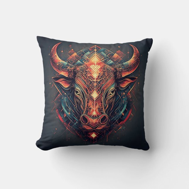 Bull Abstract Geometric Design Throw Pillow (Front)