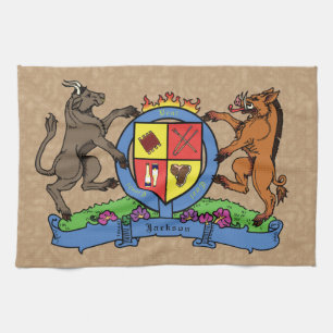 Bull and Boar Rampant BBQ Coat of Arms Kitchen Towel