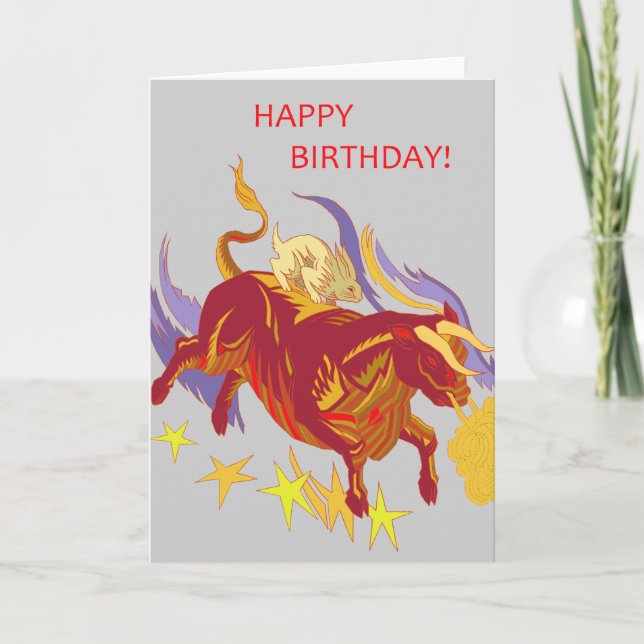 Bull and Rabbit Birthday Card (Front)