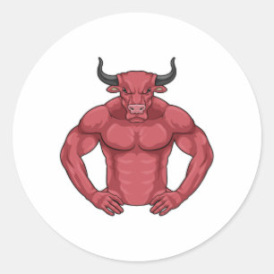 Bull as Bodybuilder extreme Classic Round Sticker