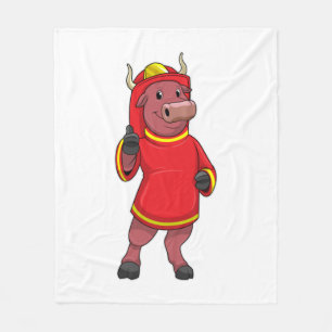 Bull as Firefighter with Helmet Fleece Blanket