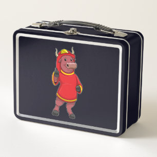 Bull as Firefighter with Helmet Metal Lunch Box