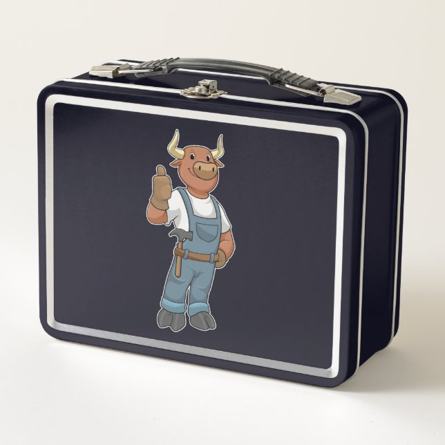 Bull as Handyman with Hammer Metal Lunch Box (Front)