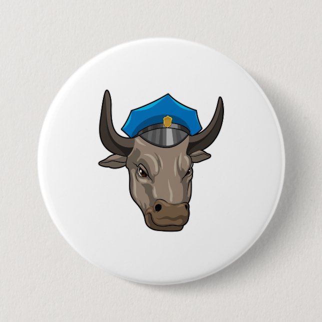 Bull as Police officer Police 3 Inch Round Button (Front)