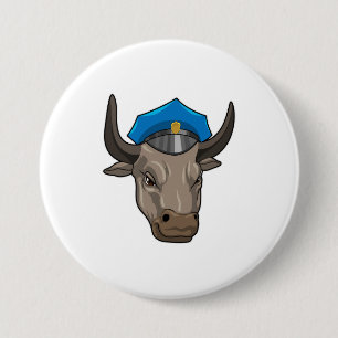 Bull as Police officer Police 3 Inch Round Button