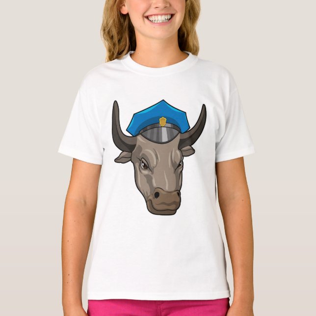Bull as Police officer Police T-Shirt (Front)