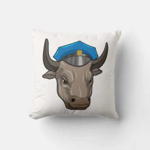 Bull as Police officer Police Throw Pillow