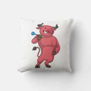 Bull at Darts with Dart Throw Pillow