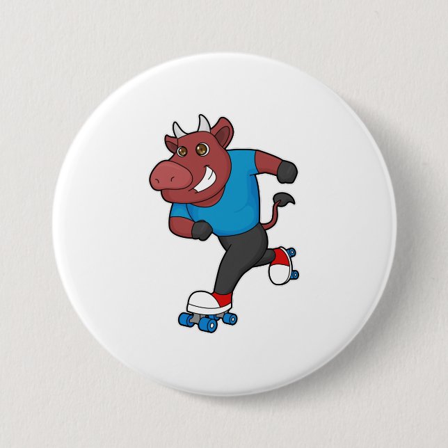Bull at Inline skating with Roller skates 3 Inch Round Button (Front)