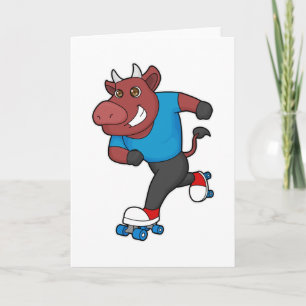 Bull at Inline skating with Roller skates Card