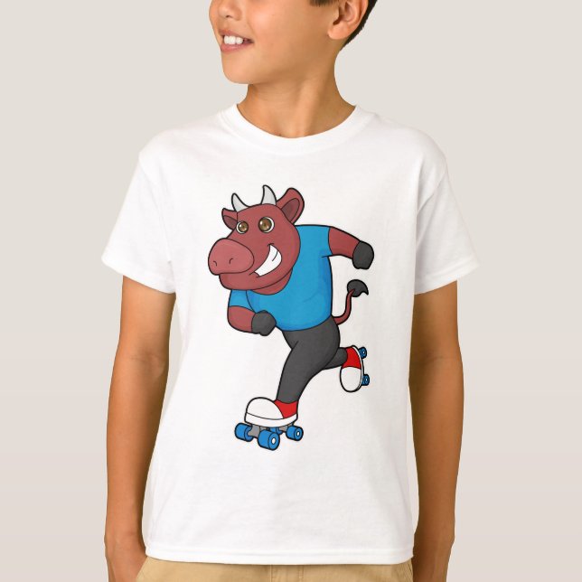 Bull at Inline skating with Roller skates T-Shirt (Front)