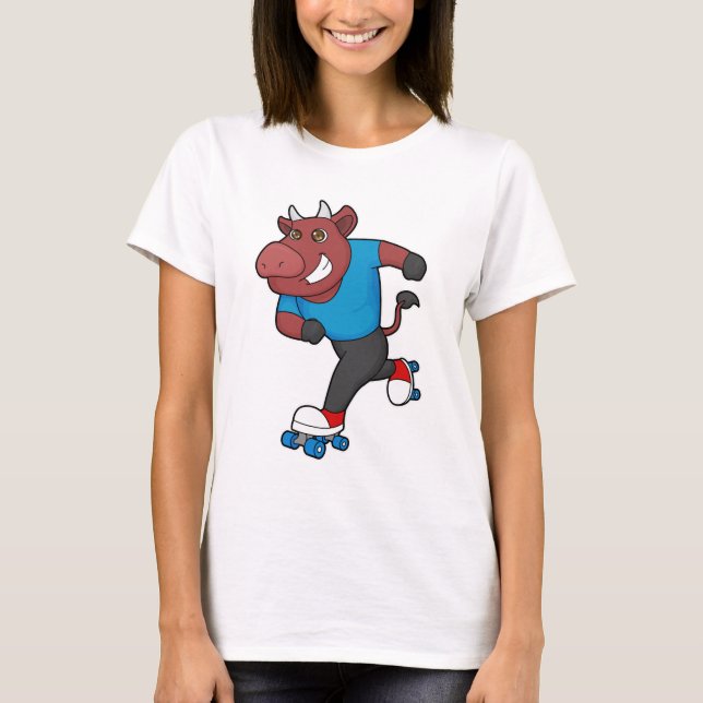 Bull at Inline skating with Roller skates T-Shirt (Front)