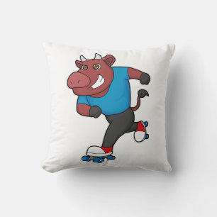 Bull at Inline skating with Roller skates Throw Pillow