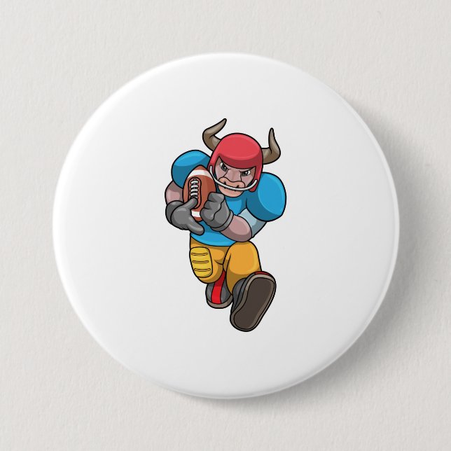 Bull at Sports with Football & Helmet 3 Inch Round Button (Front)