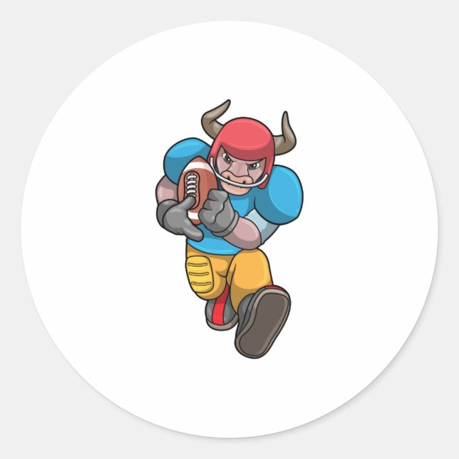 Bull at Sports with Football & Helmet Classic Round Sticker (Front)
