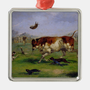 Bull Baiting (oil on paper laid on panel) Metal Ornament