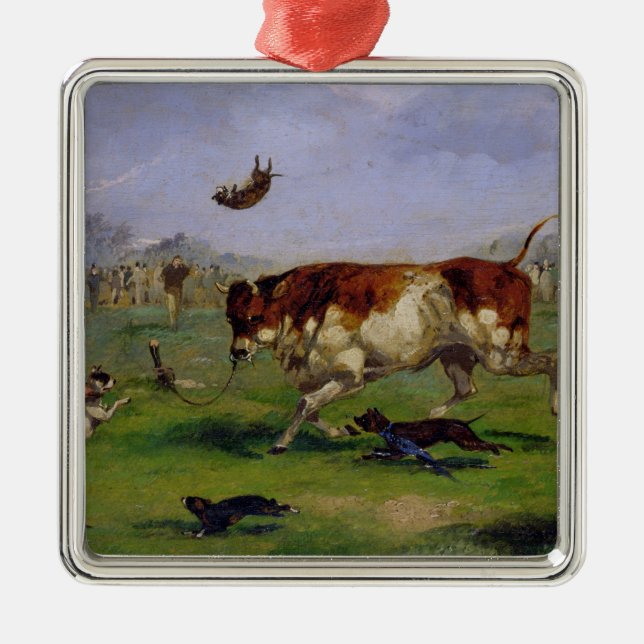 Bull Baiting (oil on paper laid on panel) Metal Ornament (Front)