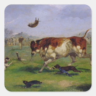 Bull Baiting (oil on paper laid on panel) Square Sticker