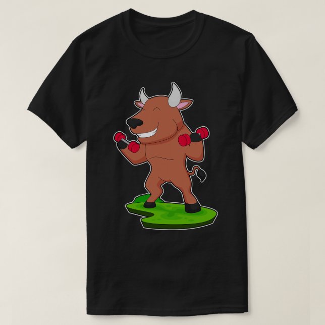 Bull Bodybuilding Dumbbells T-Shirt (Design Front)