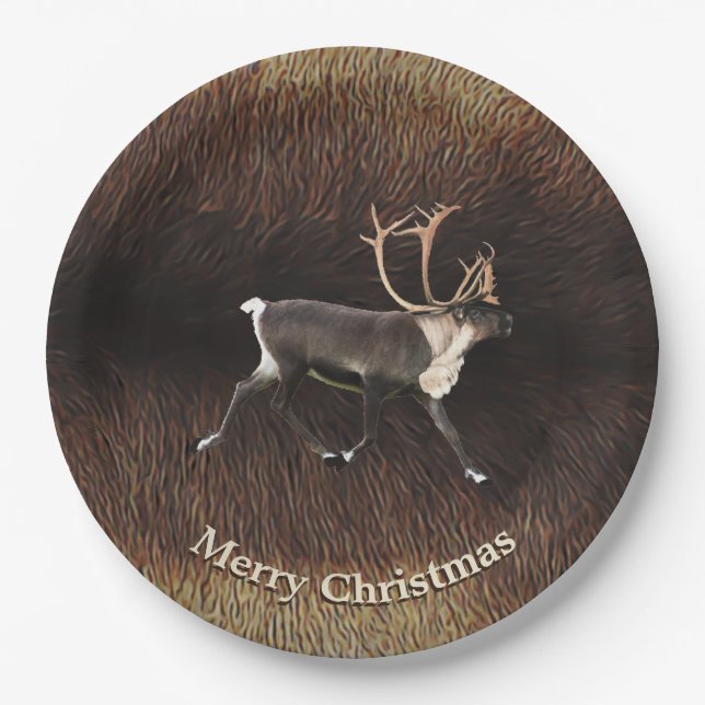 Bull Caribou (Reindeer) Paper Plate (Front)