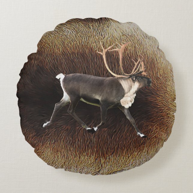 Bull Caribou (Reindeer) Round Pillow (Front)