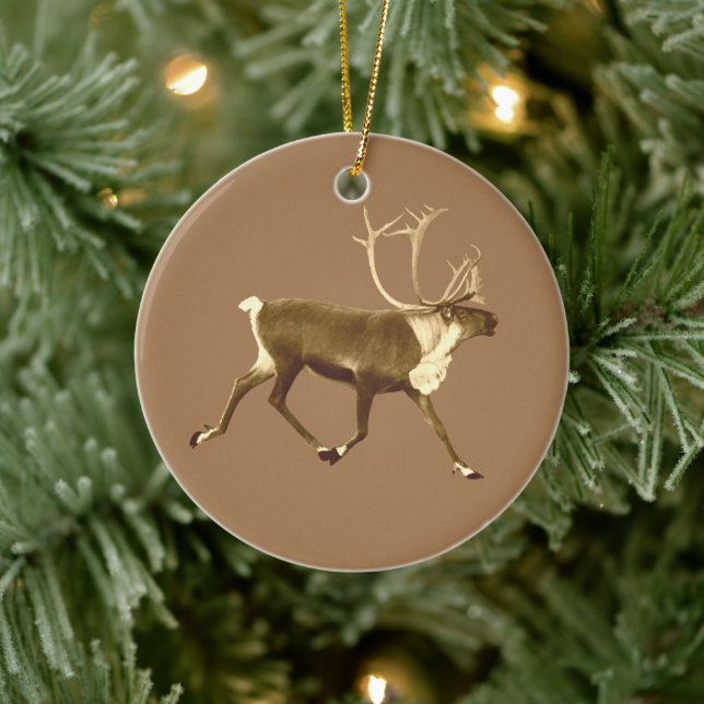 Bull Caribou - Sepia Ceramic Ornament (Tree)