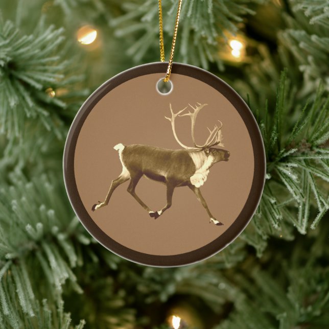 Bull Caribou - Sepia Ceramic Ornament (Tree)