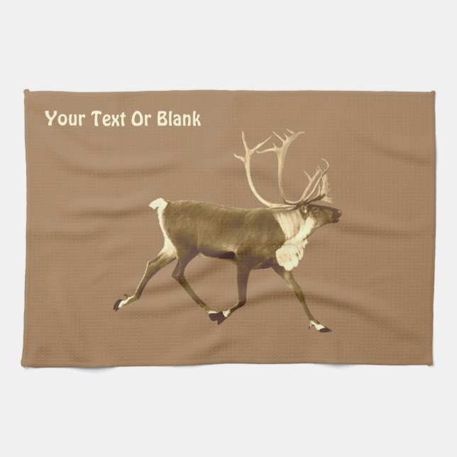 Bull Caribou - Sepia Kitchen Towel (Horizontal)