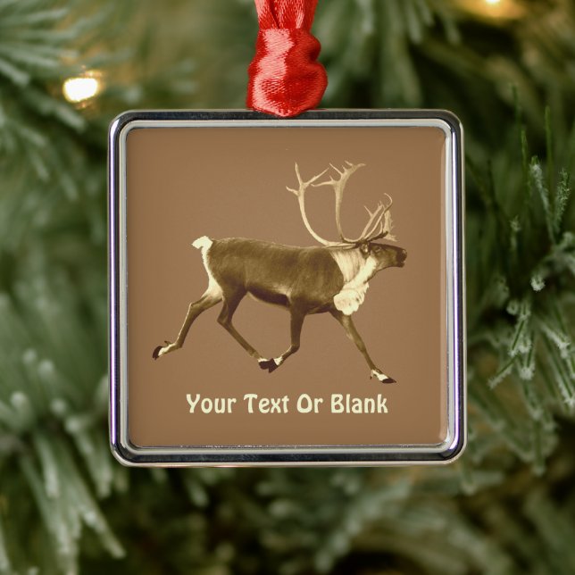 Bull Caribou - Sepia Metal Ornament (Tree)