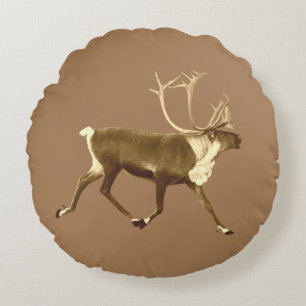 Bull Caribou - Sepia Round Pillow