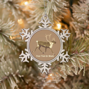 Bull Caribou - Sepia Snowflake Pewter Christmas Ornament