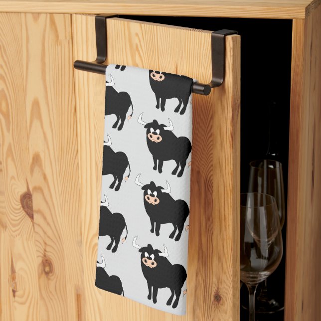 Bull Design Any Colour Background Kitchen Towel (Thirds Fold)