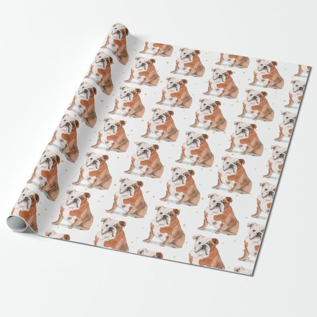 Bull Dog Gold Spots Puppy Wrapping Paper (Unrolled)