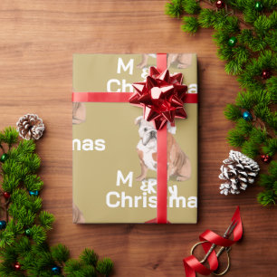 Bull Dog Holiday Christmas Merry Santa Hat  Wrapping Paper
