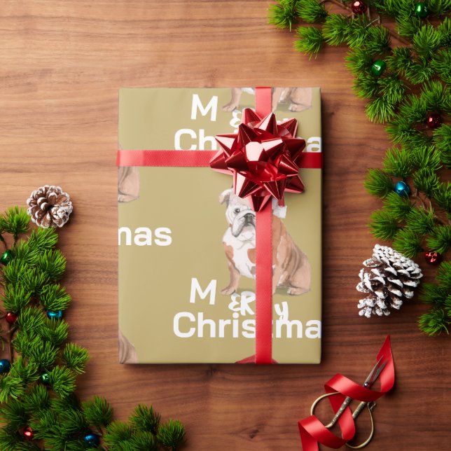 Bull Dog Holiday Christmas Merry Santa Hat  Wrapping Paper (Holiday Gift)