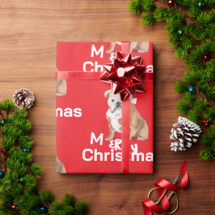 Bull Dog Holiday Christmas Merry Santa Hat  Wrapping Paper