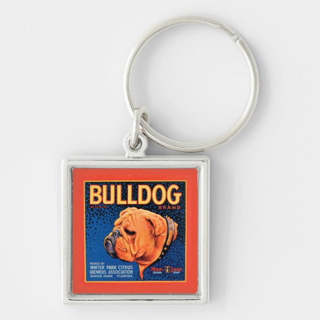 Bull Dog on a Blue Background Keychain (Front)