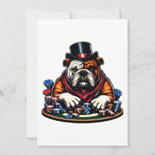 bull dog playing poker gambling casino art holiday card