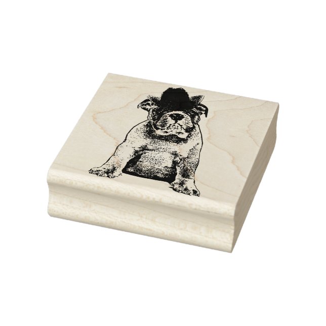 Bull dog wearing cowboy hat animal pets art rubber stamp (Stamp)