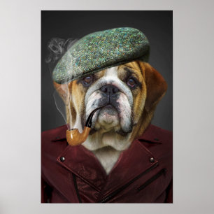 Bull Dog With Cap and Pipe Poster