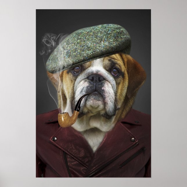 Bull Dog With Cap and Pipe Poster (Front)