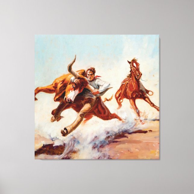 “Bull Dogger” Western Art by Will James Canvas Print (Front)