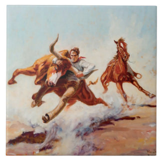 “Bull Dogger” Western Art by Will James Tile