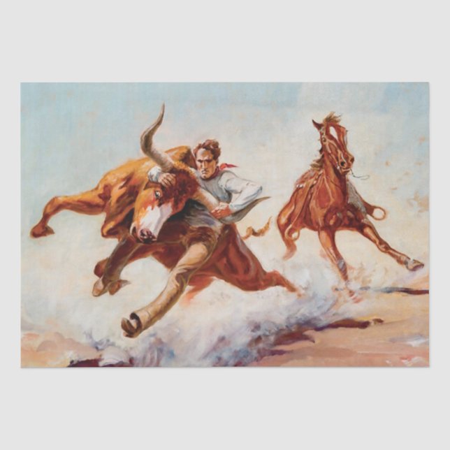“Bull Dogger” Western Art by Will James Tissue Paper (Front)