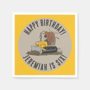Bull driving bulldozer birthday personalized napkin